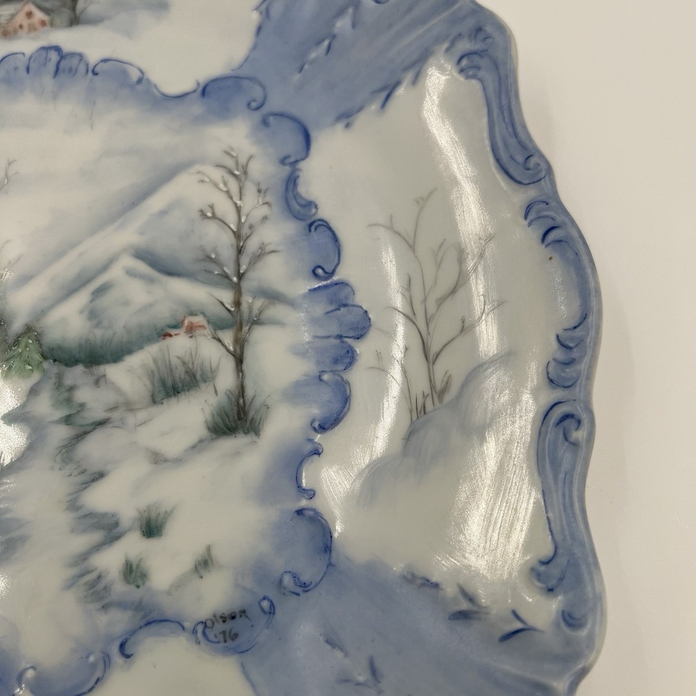 Vintage Hand Painted Winter Scene Decorative Plate Signed 1976 - Picture 10 of 14